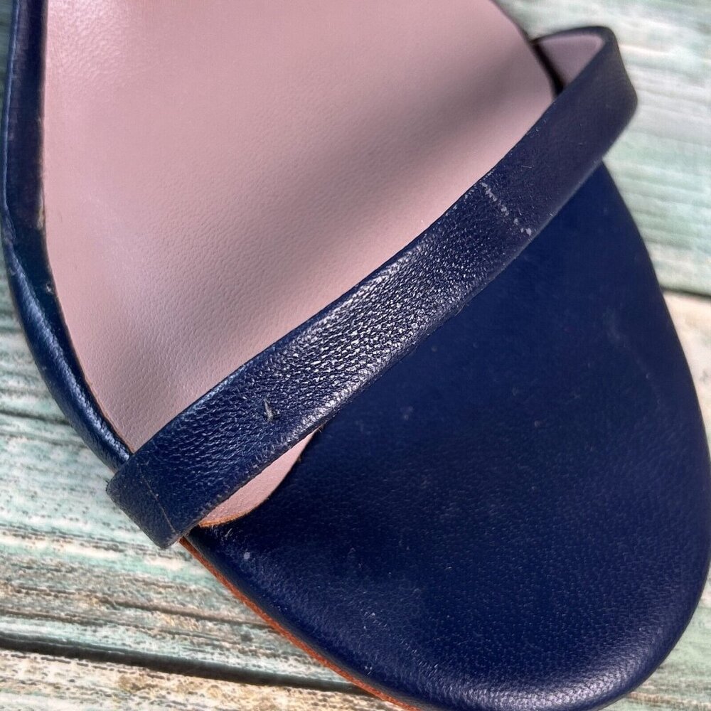 DELTAN Sexy Ankle Strap Sandals Womens 7M Blue All Leather Bow Buckle Strap - Picture 9 of 14